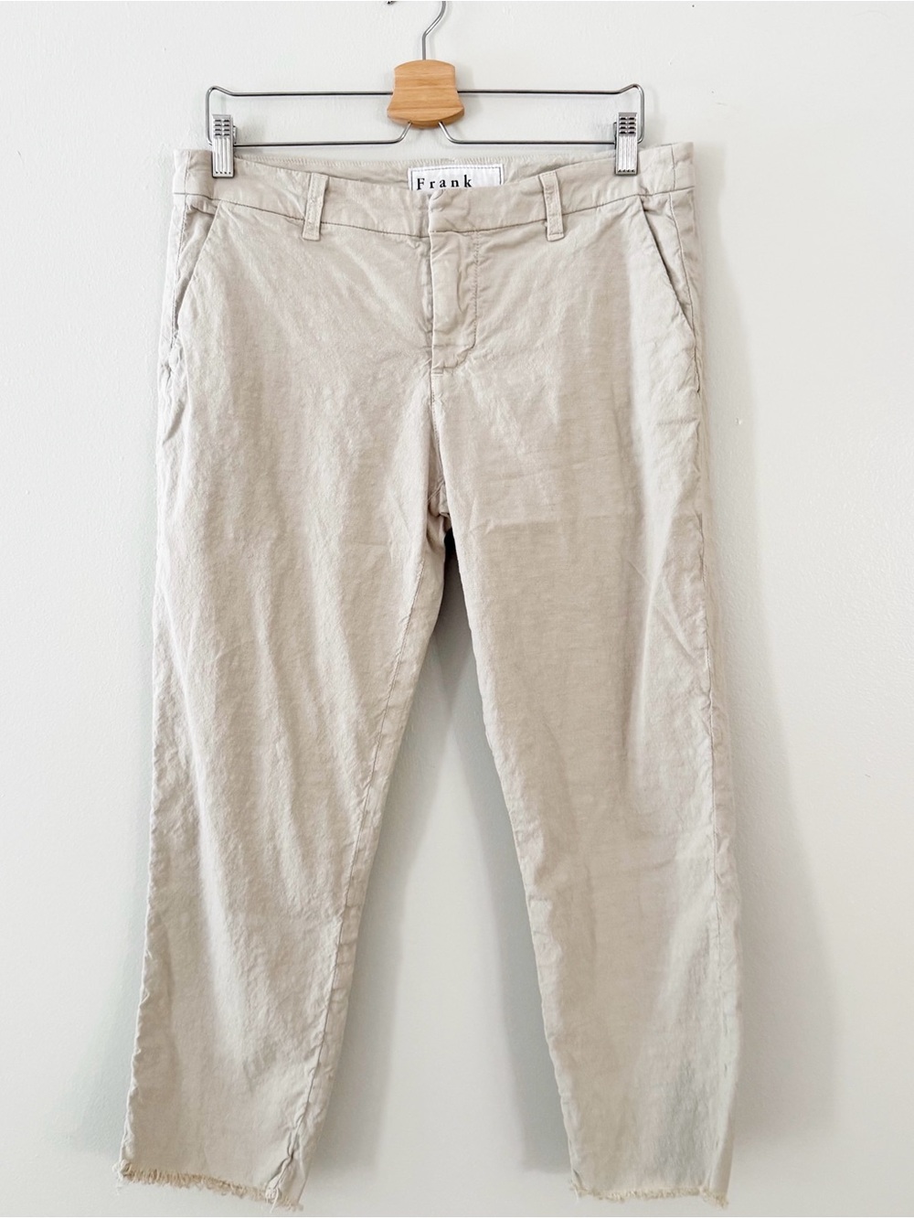 Frank & Eileen The Italian Chino, Frayed Hem Wicklow  Khaki Light Tan Size 10